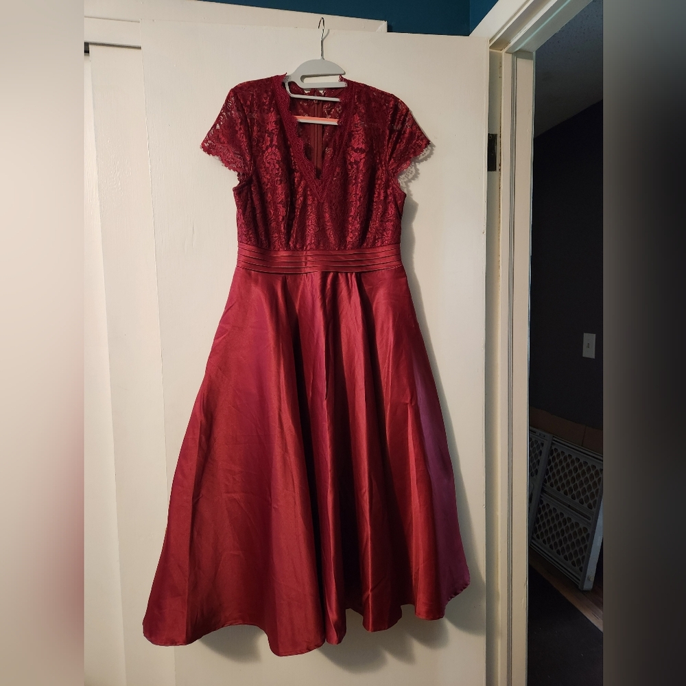 Red semi formal dress with pockets